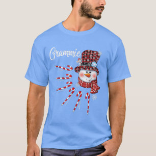 Grammie Snowman Candy Cane Christmas Red Plaid Hat T-Shirt