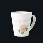 Grammie Watercolor Rose Peach Coral Pink Latte Mug<br><div class="desc">Beautiful floral latte mug for your Grammie (editable). The design features elegant script typography and a pretty watercolor rose in shades of peach coral pink and green. The template is set up ready for you to customize the side of the mug with your own date est. and you can edit...</div>