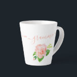 Grammie Watercolor Rose Peach Coral Pink Latte Mug<br><div class="desc">Beautiful floral latte mug for your Grammie (editable). The design features elegant script typography and a pretty watercolor rose in shades of peach coral pink and green. The template is set up ready for you to customize the side of the mug with your own date est. and you can edit...</div>