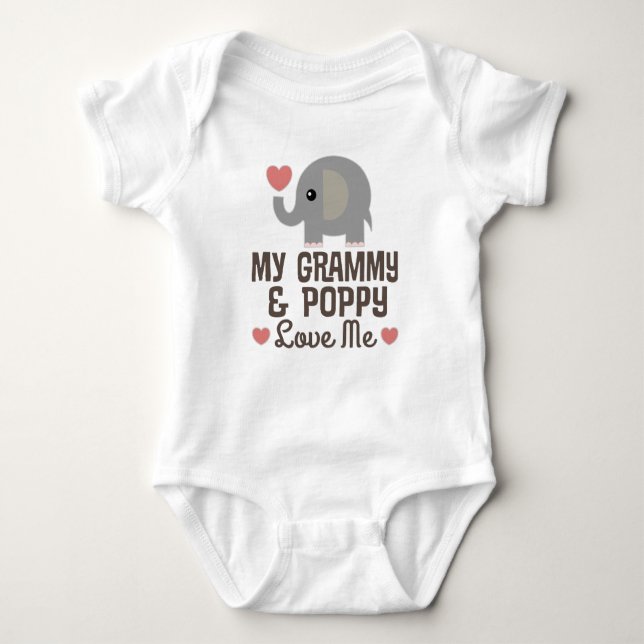 Grammy and Poppy Love Me elephant Baby Bodysuit (Front)