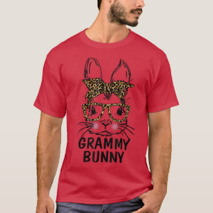 Grammy Bunny Face Leopard Print Glasses Easter Day T-Shirt