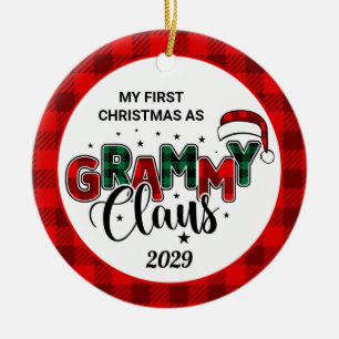 Grammy Claus Christmas Photo Plaid Ceramic Ornamen Tree Decoration