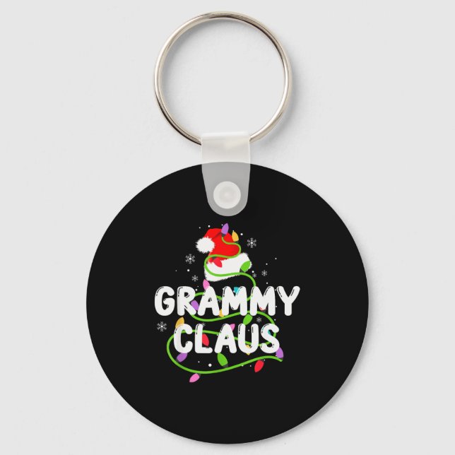 Grammy Claus Funny Christmas Lights Pajama Family  Key Ring (Front)