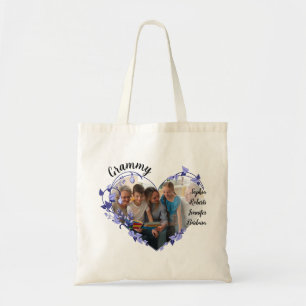 Grammy flower heart With Grandkids Names & Photo Tote Bag