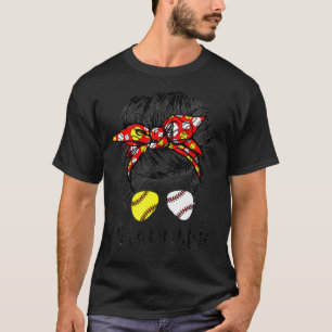 Grammy Life Messy Bun Hair Softball Baseball Mothe T-Shirt