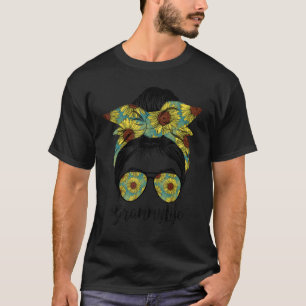 Grammy Life Messy Hair Bun Sunflower Women Mother' T-Shirt