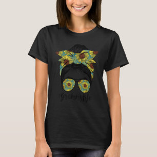 Grammy Life Messy Hair Bun Sunflower Women Mother' T-Shirt