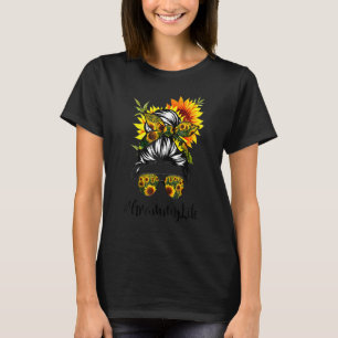 Grammy Life Messy Hair Bun Sunflower Women Mother' T-Shirt