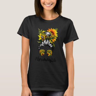 Grammy Life Messy Hair Bun Sunflower Women Mother' T-Shirt