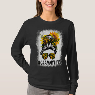 Grammy Life Messy Hair Bun Sunflower Women Mother' T-Shirt