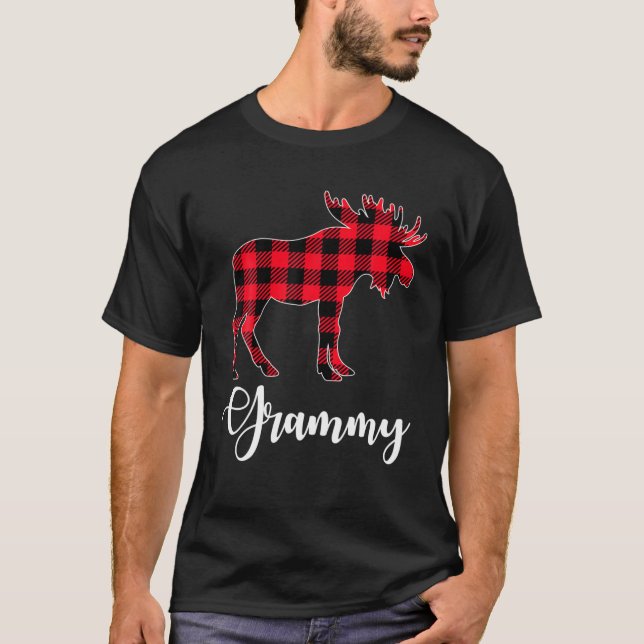 Grammy Moose Buffalo Plaid Red Christmas Pajama Fa T-Shirt (Front)