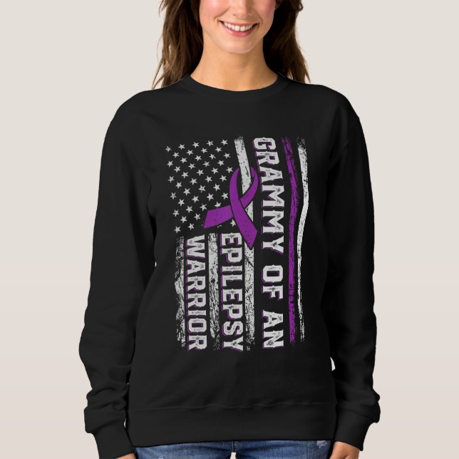 Grammy of a Warrior Epilepsy Purple Ribbon Support Sweatshirt (Front)