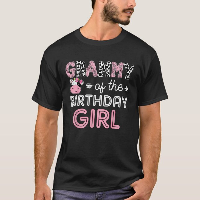 Grammy of The Birthday Girl Farm Cow Matching Fami T-Shirt (Front)