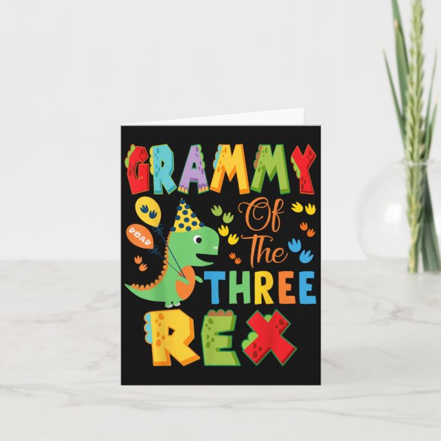 Grammy Of The Three Rex 3rd Birthday Boy Dinosaur  Card (Front)