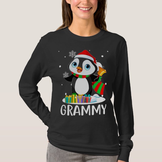 Grammy Penguins Santa Hat Funny Christmas Matching T-Shirt (Front)