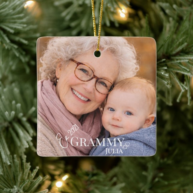 Grammy Photo Established Year Modern Design Ceramic Ornament (Tree)
