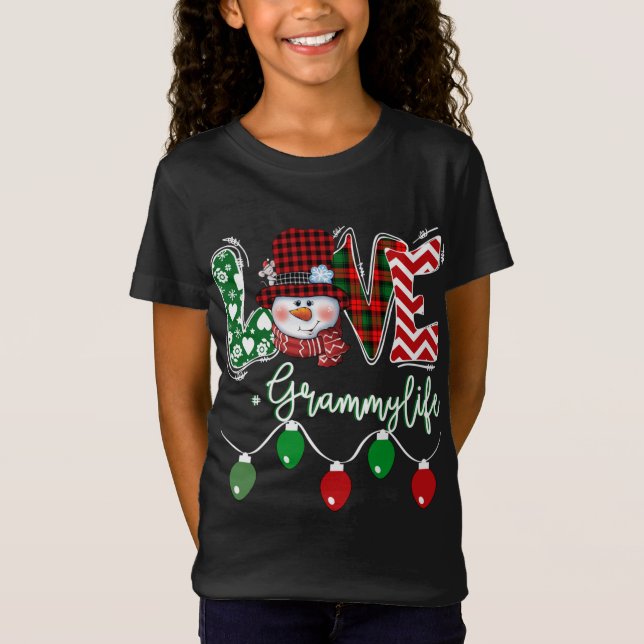 Grammy Snowman Love Grammy Life Christmas Red Plai T-Shirt (Front)