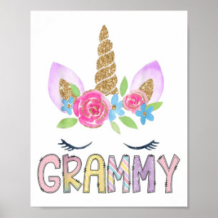 Grammy Unicorn Floral Birthday Girl Family Matchin Poster