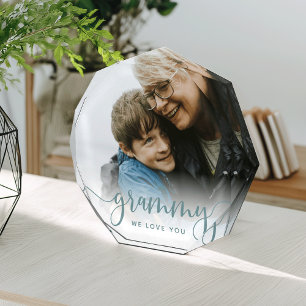 Grammy We Love You Grandma Script Overlay Photo Block
