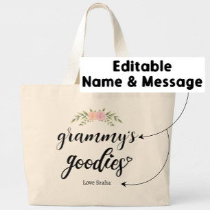 Grammy's Goodies Custom Floral Gift from Grandkids Large Tote Bag