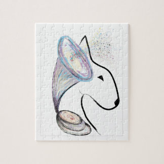 Gramophone Bull Terrier Music Surreal pet art Jigsaw Puzzle