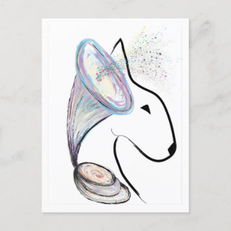 Gramophone Bull Terrier Music Surreal pet art Postcard