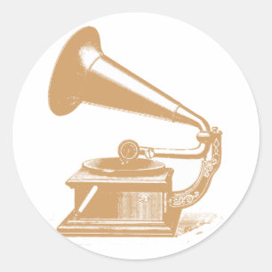 gramophone customisable design classic round sticker