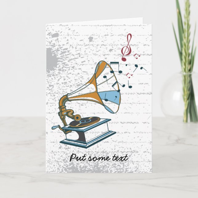 Gramophone retro custom greeting card (Front)