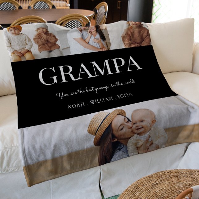 Grampa black and white  moden typography 4 photo  fleece blanket (Creator Uploaded)