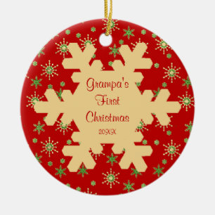 Grampa's First Christmas Red Snowflake Ornament
