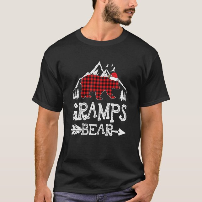 Gramps Bear Christmas Pajama Red Plaid Buffalo Fam T-Shirt (Front)