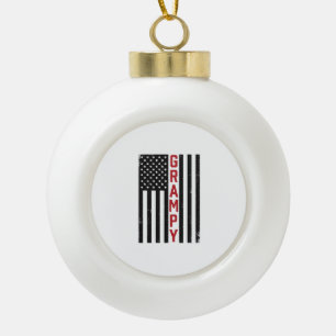 Grampy American Flag Patriotic Vintage Vector Desi Ceramic Ball Christmas Ornament