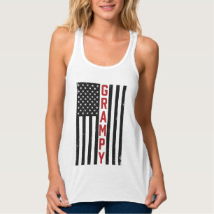 Grampy American Flag Patriotic Vintage Vector Desi Singlet