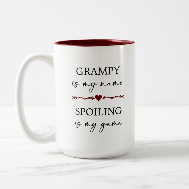 Grampy is my Name Spoiling is my Game Photo Gift Two-Tone Coffee Mug (Left)