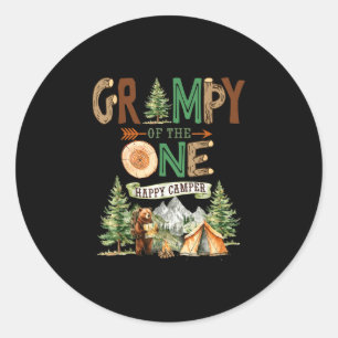 Grampy of the one happy camper 1st birthday classic round sticker