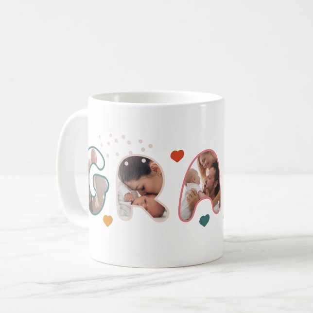 Grams Multiple Photo Lettering Collage Grandma Coffee Mug (Front Left)