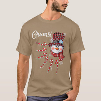 Gramsi Snowman Candy Cane Christmas Red Plaid Hat  T-Shirt