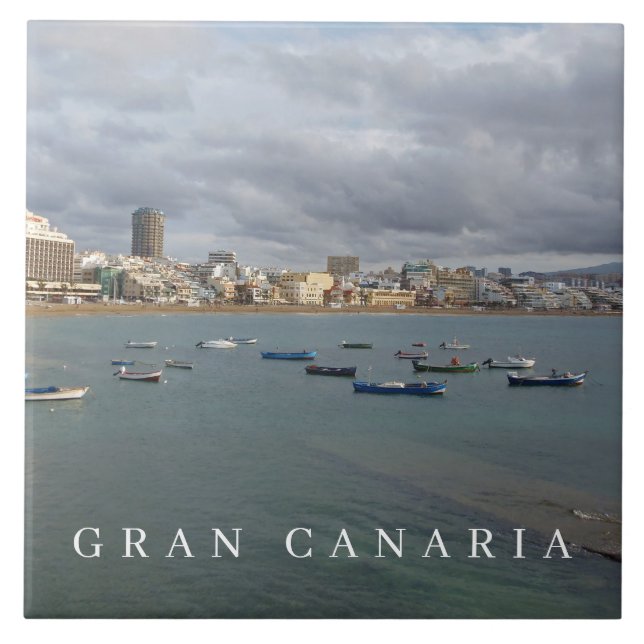 Gran Canaria Las Canteras boats view ceramic tile (Front)