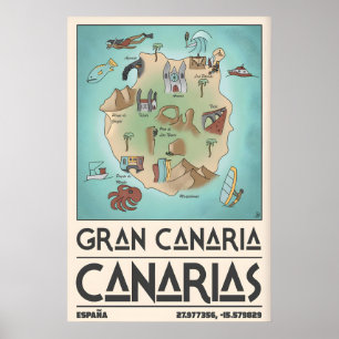 Gran Canaria Vintage Island Map Print - Hand-Drawn