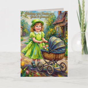 GRAN & GRAMPS~ EASTER VINTAGE ART ~ Sweet child ~ Holiday Card