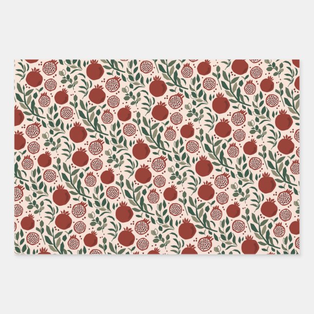 Granada: Pattern of Pomegranates Wrapping Paper Sheet (Front)