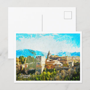 Granada Spain Beautiful Oil Paint Landscape Postcard