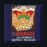 Granada Spain Magnet<br><div class="desc">Vintage Travel poster for Granada,  the Alhambra and the Sierra Nevada Mountains in Spain's southern province of Andalusia.</div>
