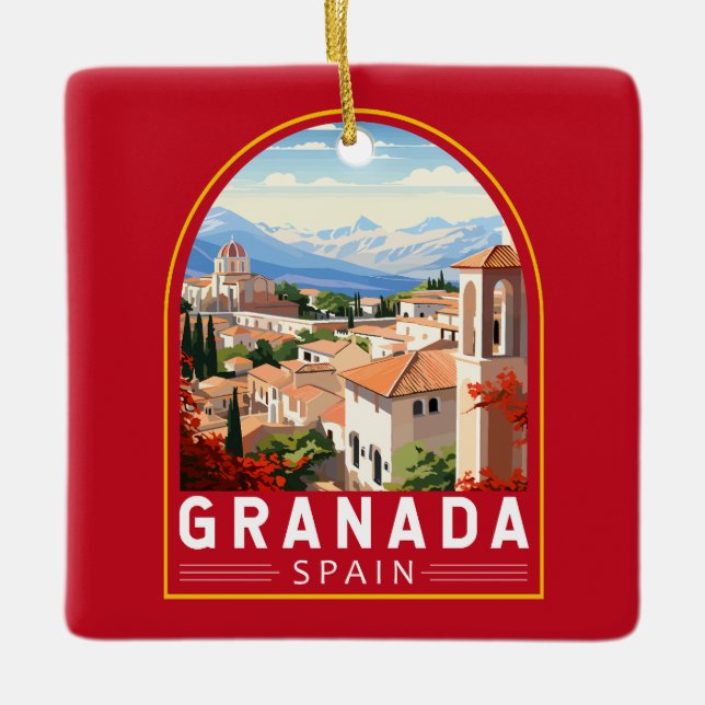 Granada Spain Travel Art Vintage Ceramic Ornament (Front)