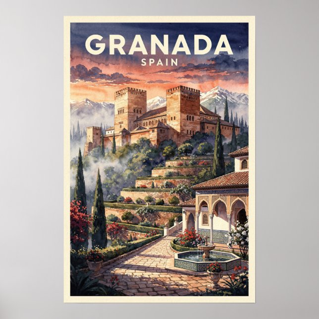 Granada Spain Vintage Travel Poster (Front)
