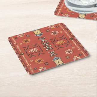 Grand Atlas Star — Ornate Andalusian Berber Mosaic Square Paper Coaster
