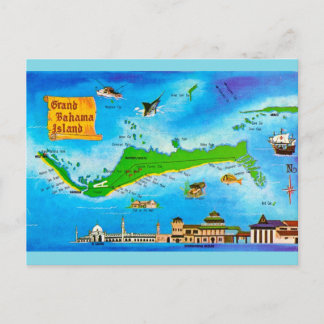 Grand Bahama Island Vintage Map Postcard