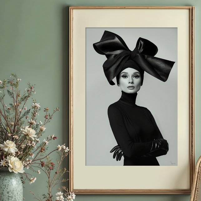 Grand Bow: Monochrome Haute Couture Portrait Poster (Creator Uploaded)
