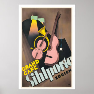 Grand Cafe Sihlporte Zurich Switzerland Vintage Poster