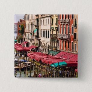 Grand Canal of Venice Italy with gondola boats 15 Cm Square Badge
